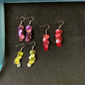 Three pair Shell/Sequin Dangle Earrings